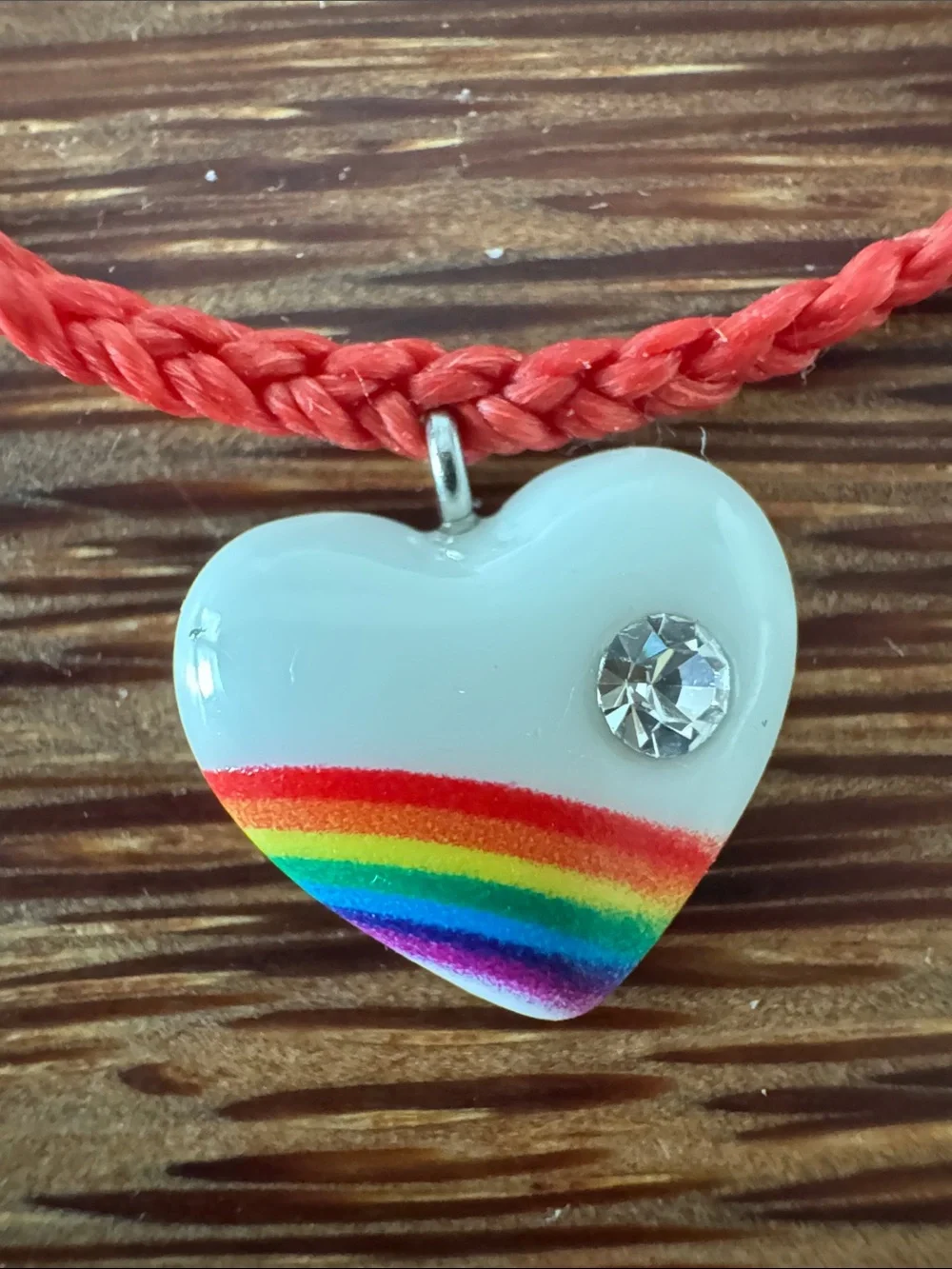 Pura Vida Coral Braided Kids Bracelet with White Rainbow Heart Charm